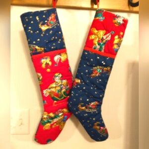 Vintage Quilted Christmas Stockings Set of 2